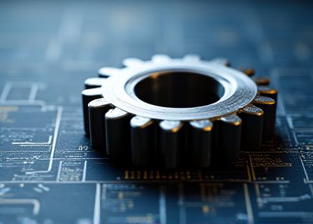 Close up of a precision engineering component on a technical drawing