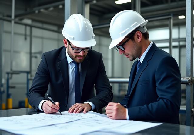 Metallurgist and legal professional discussing technical diagrams